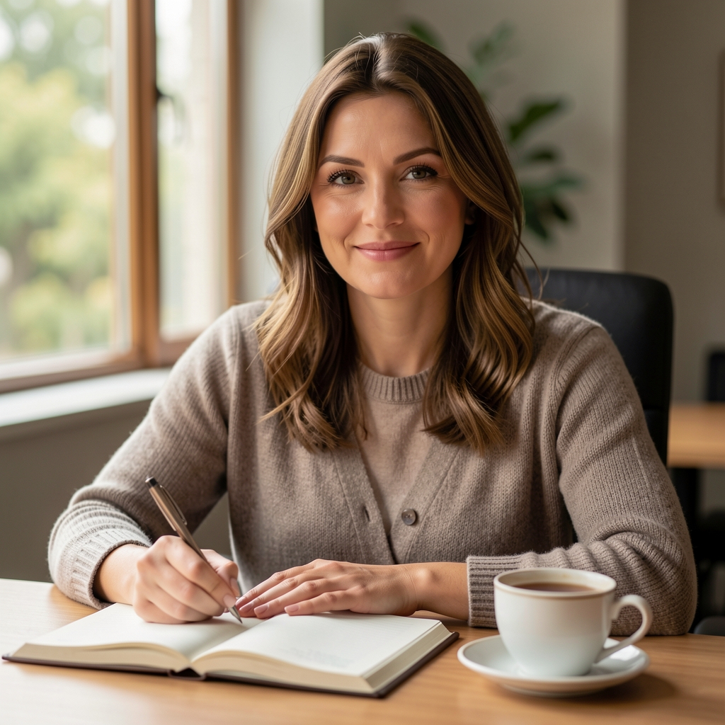 Close-up of a food journal with handwritten weekly meal plans, nutritional notes, and a small clipping of a recipe pasted beside a hand-drawn plate diagram